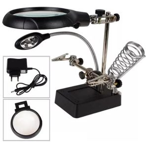 Lupa De Mesa Con Luz Led Y Soporte Soldador Mas Accesorios