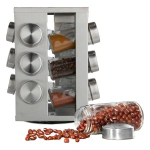 Especiero Giratorio 12 Frascos De Vidrio Y Acero