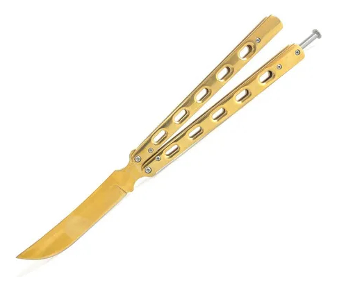 Navaja Plegable Mariposa En Metal Con Seguro Negra Filo - Imagen 4