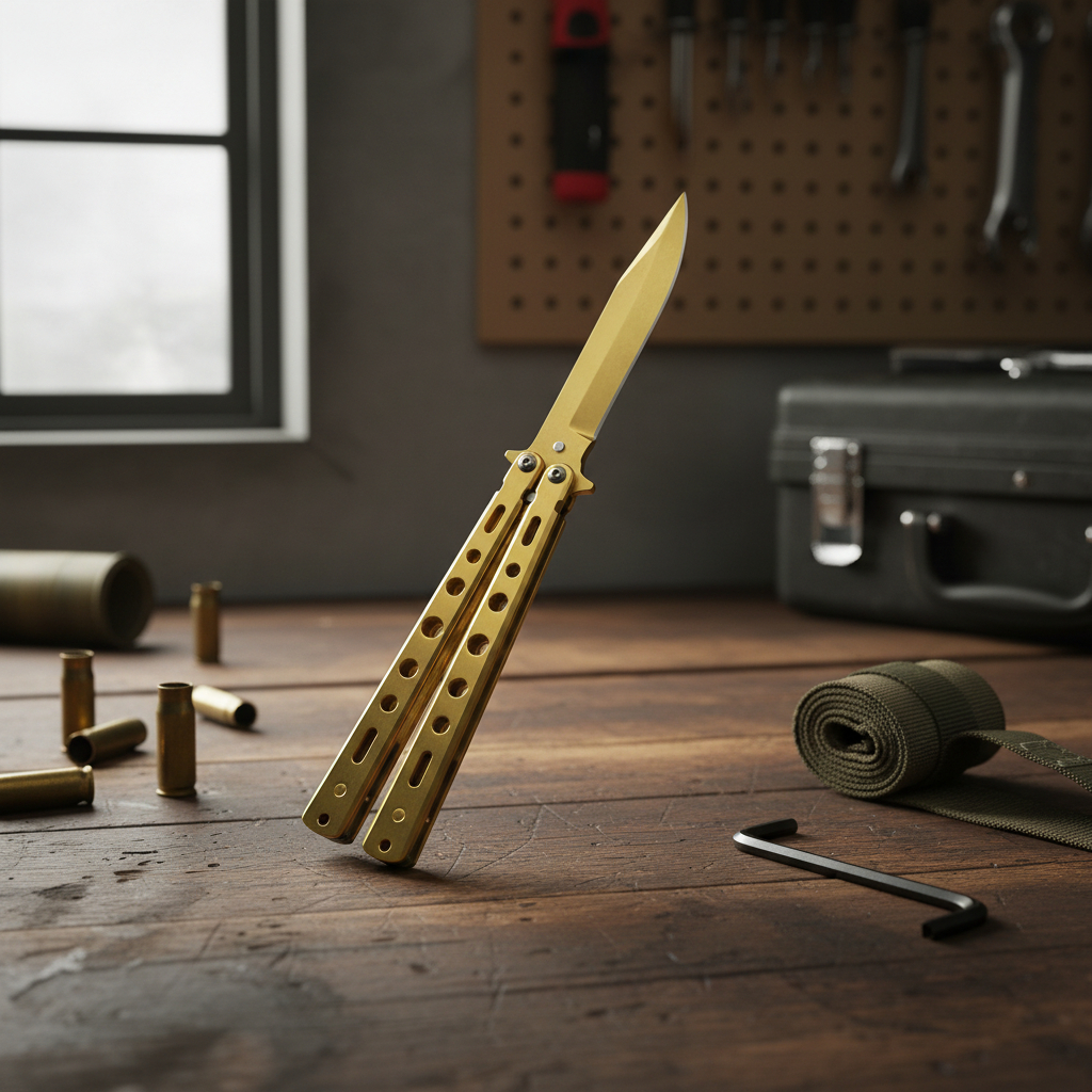 Navaja Plegable Mariposa En Metal Con Seguro Negra Filo - Imagen 5